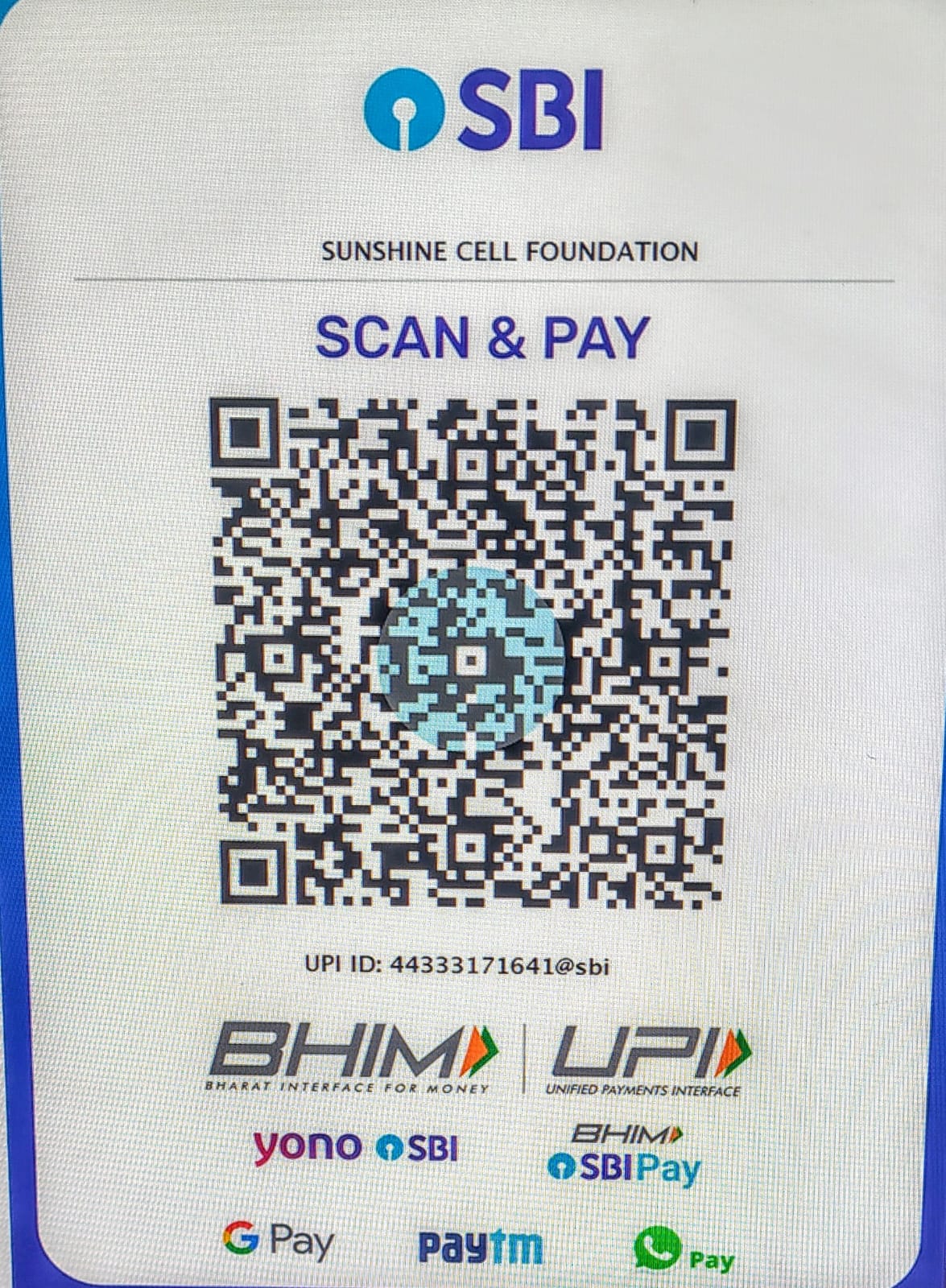 QR Code – Sunshine Cell Foundation Donation